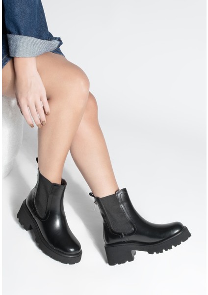 Kadın Kalın Topuklu Aksesuar Fermuarlı Lastikli Günlük Bot Fenros Siyah fiyatları