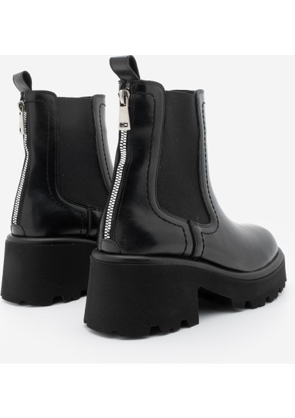 Kadın Kalın Topuklu Aksesuar Fermuarlı Lastikli Günlük Bot Fenros Siyah