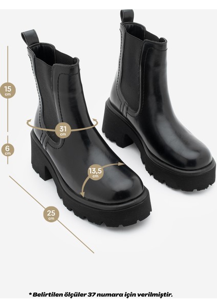 Kadın Kalın Topuklu Aksesuar Fermuarlı Lastikli Günlük Bot Fenros Siyah