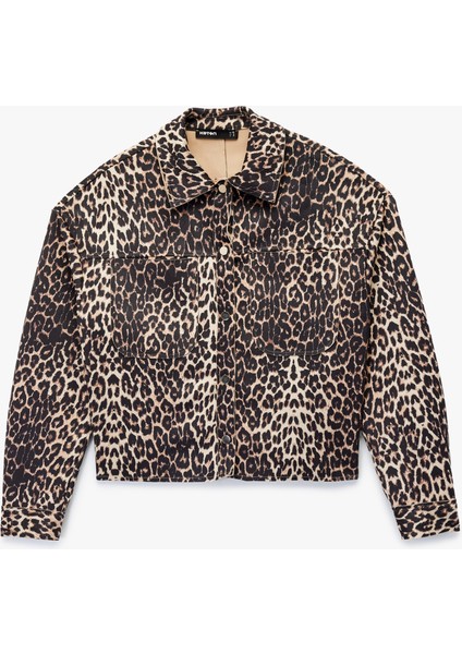 Uzun Kollu Leopar Desenli Suni Süet Ceket modelleri