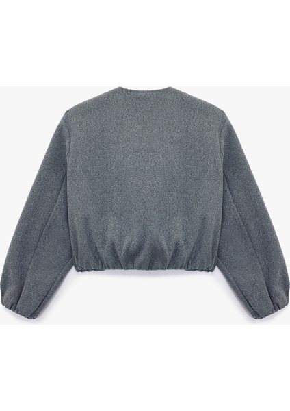 Uzun Kollu Cepli Yuvarlak Yaka Fermuarlı Crop Bomber Kaşe Ceket indirimleri