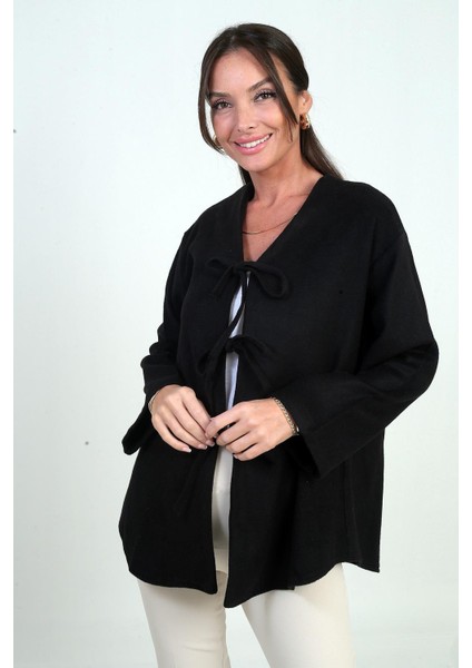 Kadın Önü Bağcıklı 3 Iplik Kaşe Hırka modelleri