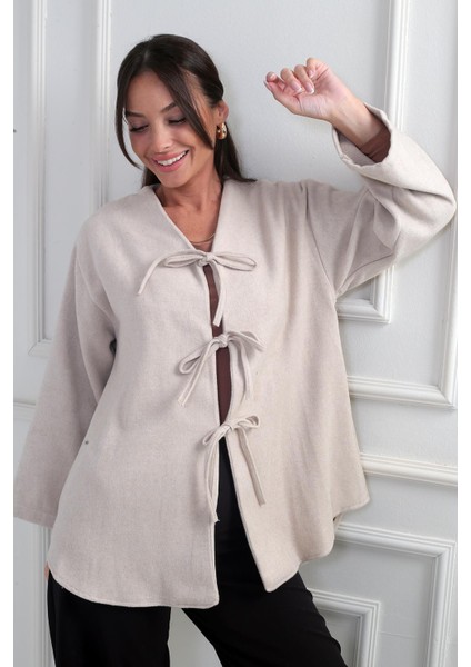 Kadın Önü Bağcıklı 3 Iplik Kaşe Hırka fiyatları