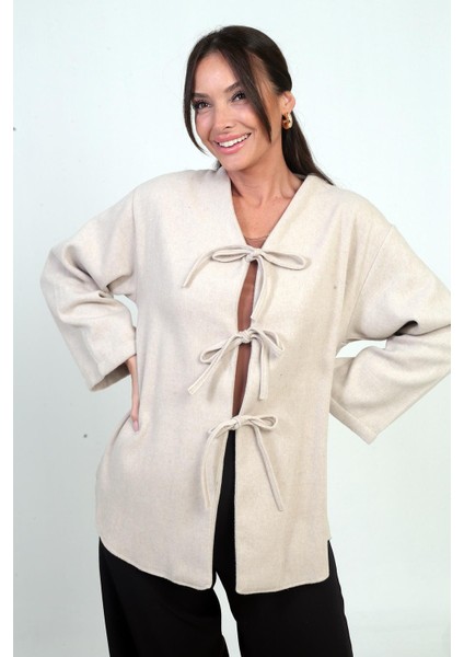 Kadın Önü Bağcıklı 3 Iplik Kaşe Hırka modelleri