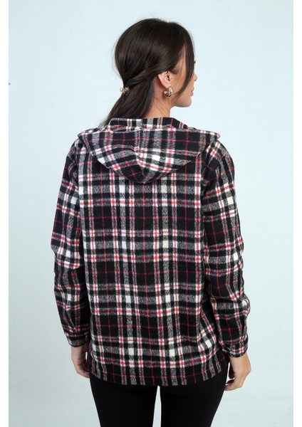 Kadın Kapüşonlu Ekose Desenli Metal Düğmeli Cepli Gömlek fırsatları