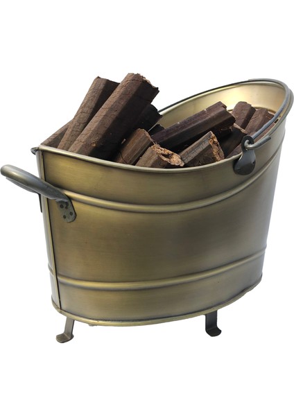 Ayaklı Odun Kovası Gold Kaplama Büyük Boy