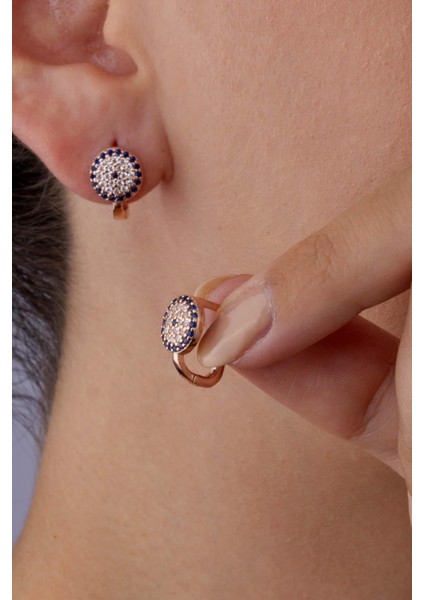 Nazar Boncuklu J Gümüş Küpe