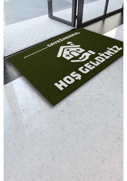 Isme, Kişiye Veya Firmaya Özel Emlakçı Gayri Menkul Ofisi Zeytuni Yeşili Hoş Geldiniz Kapı Önü Paspası 45X70CM