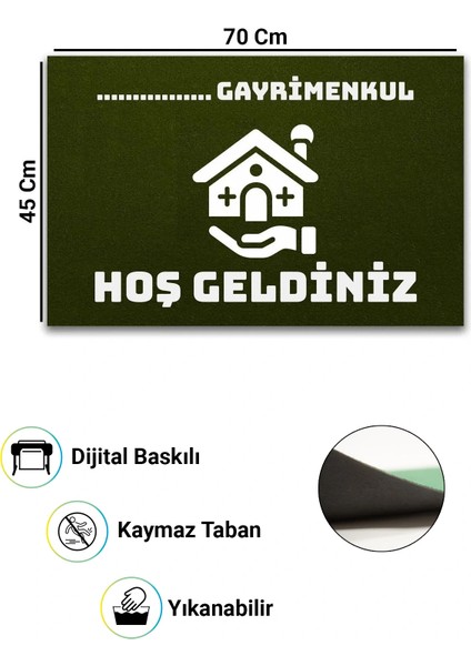Isme, Kişiye Veya Firmaya Özel Emlakçı Gayri Menkul Ofisi Zeytuni Yeşili Hoş Geldiniz Kapı Önü Paspası 45X70CM fiyatları