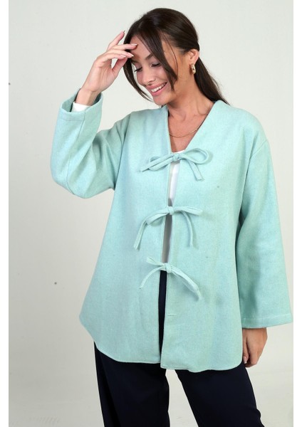 Kadın Önü Bağcıklı 3 Iplik Kaşe Hırka modelleri