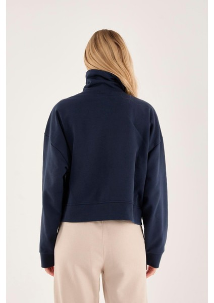 %100 Pamuk Fermuarlı Yüksek Yakalı Kadın Sweatshirt fiyatları