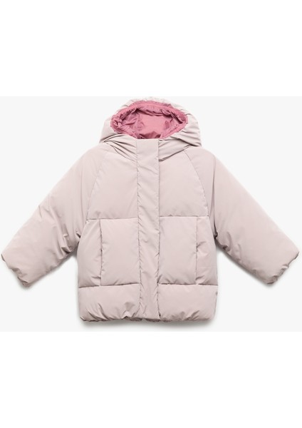 Kapşonlu Uzun Kollu Cepli Şişme Mont