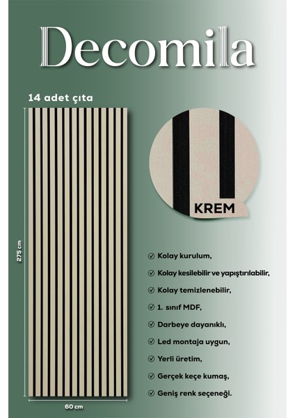 Mdf Ahşap Akustik Duvar Paneli 60X275 cm - Krem