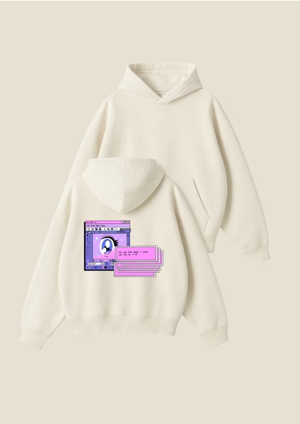 Noname Baskılı Unisex Boxy Fit Hoodie Sweatshirt