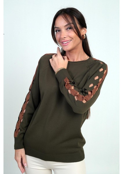 Kadın Kolu Şerit Dekolteli Triko Bluz modelleri