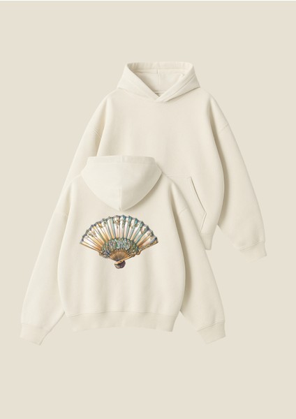 Yelpaze Baskılı Unisex Boxy Fit Hoodie Sweatshirt