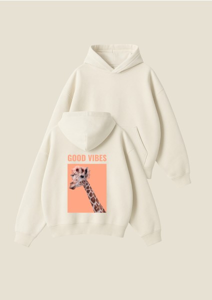 Good Vibes Baskılı Unisex Boxy Fit Hoodie Sweatshirt