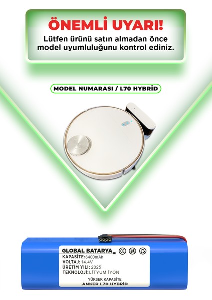 Anker Eufy Robovac L70 Hybrid Uyumlu Akıllı Robot Süpürge Bataryası 14.4V 6400mAh Li-Ion Pil (Yüksek Kapasite) indirimleri