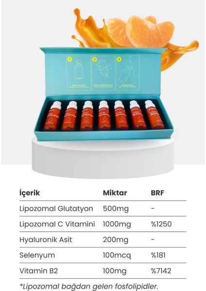 Lipozomal Glutatyon, C vitamini, Hyaluronik Asit, B2 vitamini ve Selenyum fiyatları