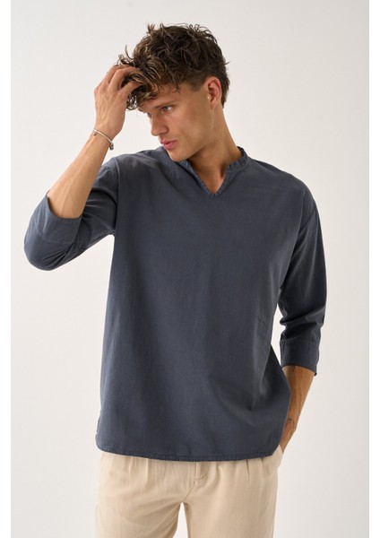 Erkek Fakir Kol V Yaka Rahat Kalıp %100 Pamuk Gömlek E228 fiyatları