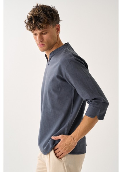 Erkek Fakir Kol V Yaka Rahat Kalıp %100 Pamuk Gömlek E228 modelleri