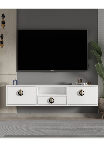 1320DROPCT-32 Duvara Montaj Tv Sehpası Beyaz-Altın