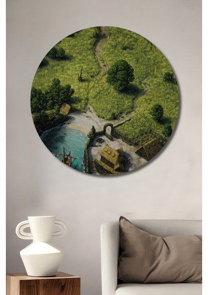 Dekoratif Ahşap Yuvarlak Tablo Kıyı Kasabası Ariel