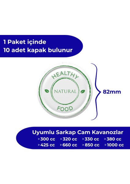 Hijyenik Paketli 10 Adet Kavanoz Kapağı – Healthy Natural Food – 82 mm