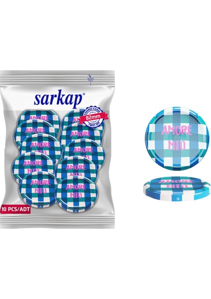 Hijyenik Paketli 10 Adet Kavanoz Kapağı Dolce Vita Desenler 82 mm - Amore Mio Mavi