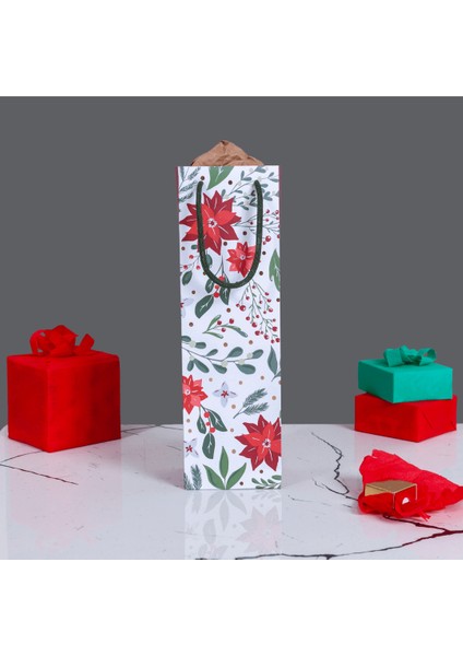 Home Özel Tasarım Kırmızı Çiçek Desenli Hediyelik Karton Çanta