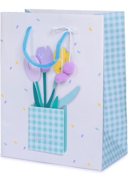 Home Özel Tasarım Mavi Saksı Desenli Hediyelik Karton Çanta