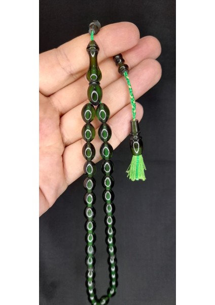 Çubuk Kehribar Tesbih Yeşil Renkli Beyzi Kesim T-384 fiyatları