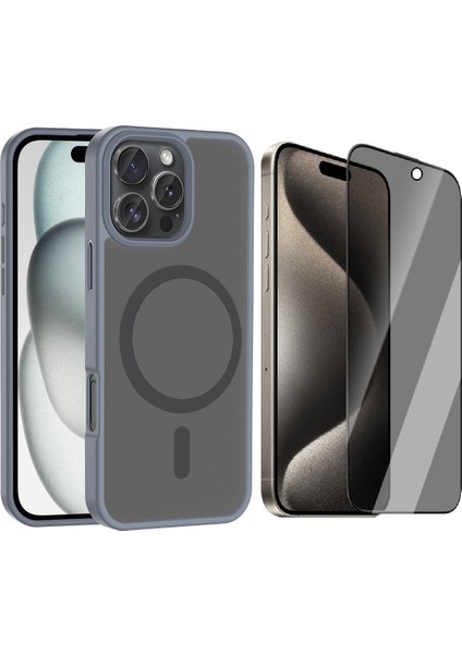 Apple iPhone 16 Pro Max Kılıf M-safe Şarj Özellikli Mat Arka Yüzey Vendas Sio Kapak + Hayalet Cam Ekran Koruyucu