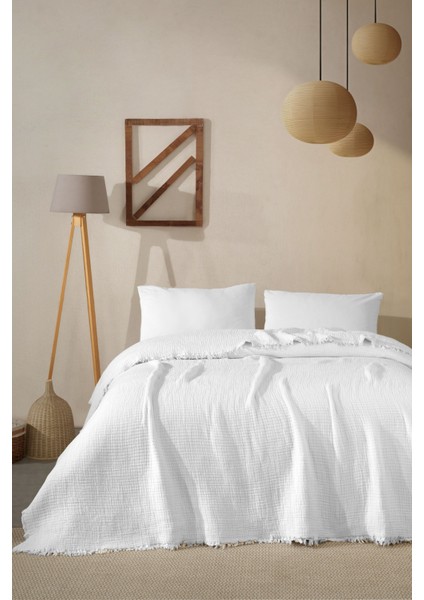 %100 Pamuk Beyaz Müslin Püsküllü Pike – Battal Boy (230X250 Cm)
