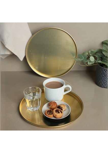 Home 2'li Yuvarlak Sunumluk Tepsi - Gold