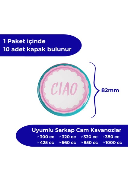 Hijyenik Paketli 10 Adet Kavanoz Kapağı Dolce Vita Desenler 82 mm - Ciao Pembe