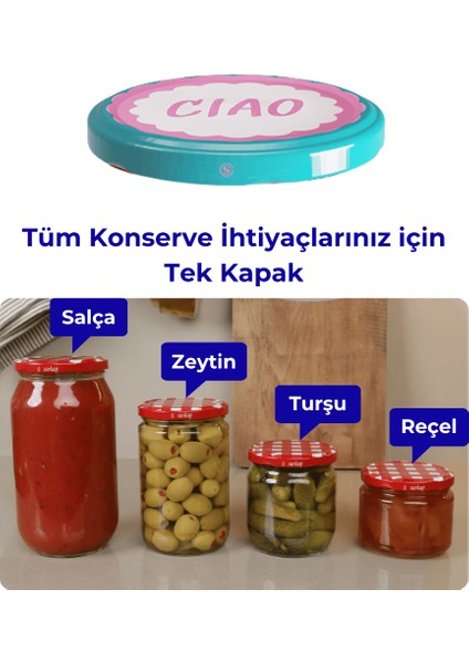 Hijyenik Paketli 10 Adet Kavanoz Kapağı Dolce Vita Desenler 82 mm - Ciao Pembe