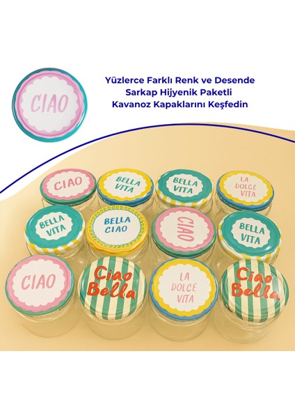 Hijyenik Paketli 10 Adet Kavanoz Kapağı Dolce Vita Desenler 82 mm - Ciao Pembe