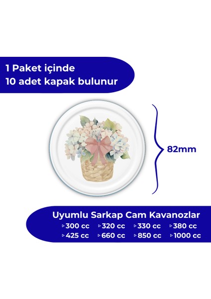 Hijyenik Paketli 10 Adet Kavanoz Kapağı – Mavi Buket – 82 mm
