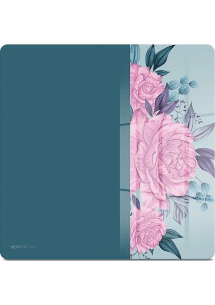 Cam Kesme Tahtası ve Sunumluk Kare Vintage Turkuaz Pembe Güller 30X30 cm fiyatları