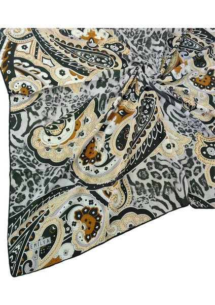 Emilya Fres Krep Leopar Desenli Eşarp 90X90 cm