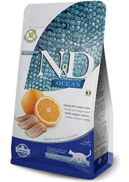 Ocean 1;5 kg Tahılsız Ringa Balıklı Portakallı Yetişkin Kedi Maması