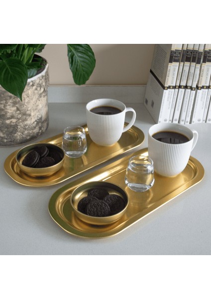 Home 2'li Oval Sunumluk Tepsi - Gold