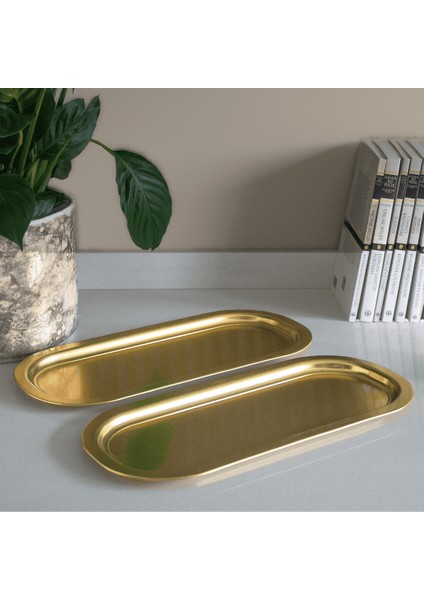 Home 2'li Oval Sunumluk Tepsi - Gold