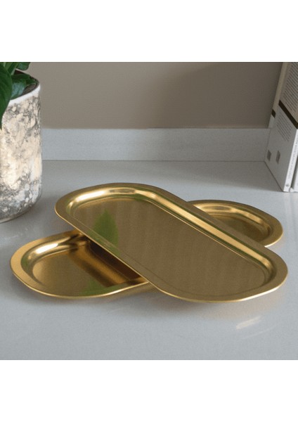 Home 2'li Oval Sunumluk Tepsi - Gold