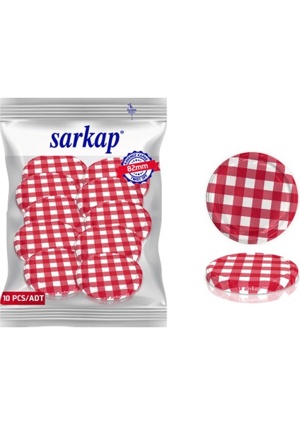 Hijyenik Paketli 10 Adet Kavanoz Kapağı – Mat Kırmızı Ekose – 82 mm