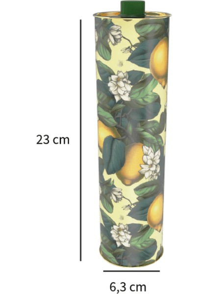 Home Dekoratif 750 ml Kapaklı Silindir Boş Metal Zeytinyağı Tenekesi Limon