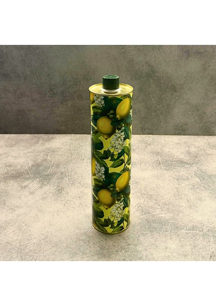 Home Dekoratif 750 ml Kapaklı Silindir Boş Metal Zeytinyağı Tenekesi Limon