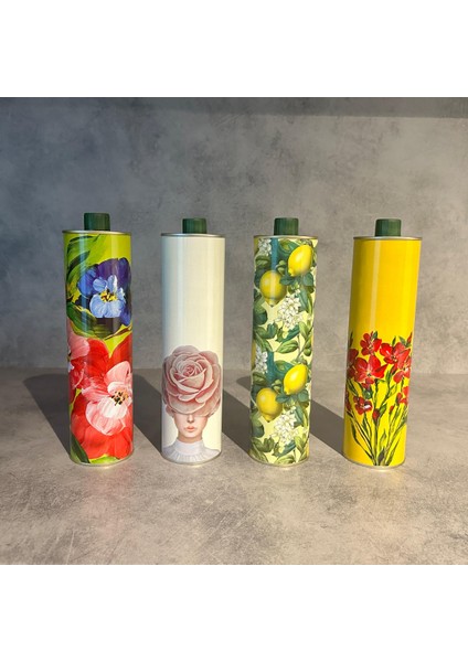 Home Dekoratif 750 ml Kapaklı Silindir Boş Metal Zeytinyağı Tenekesi Limon