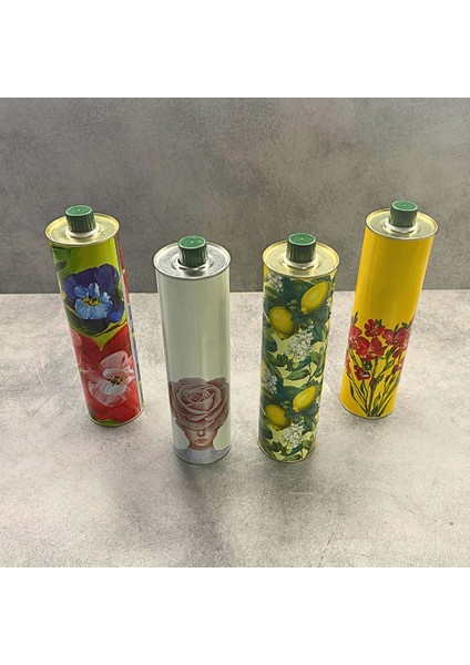 Home Dekoratif 750 ml Kapaklı Silindir Boş Metal Zeytinyağı Tenekesi Limon